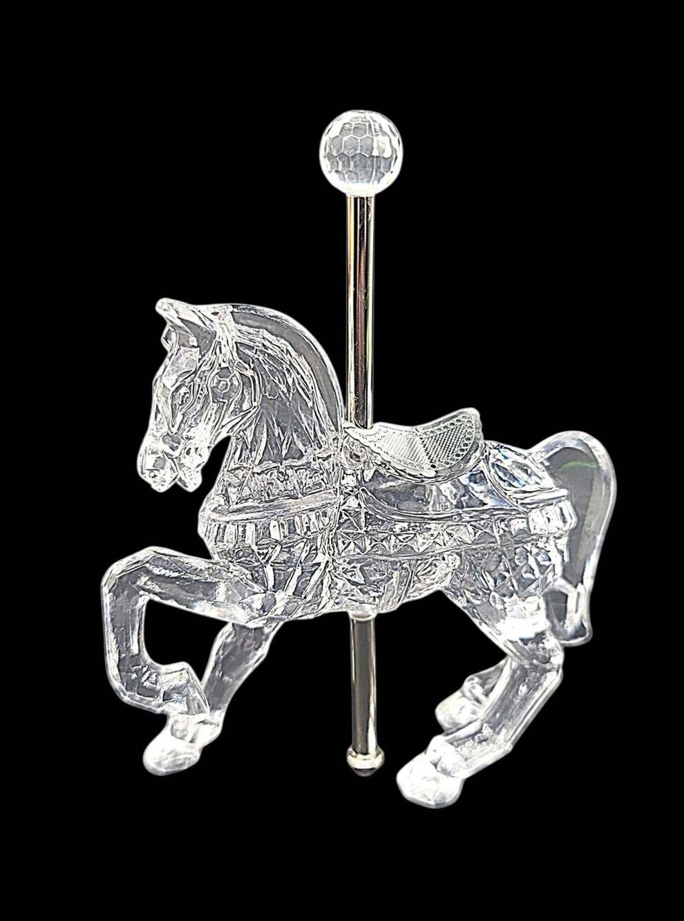 Beautiful Clear Acrylic Carousel Pony Horse Figurine Silver Saddle 5" x 5" CL18